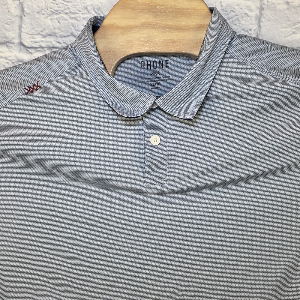 Rhone Men Blue White Geometric Performance Polo Shirt Golf Nylon Blend Size‎ XL
